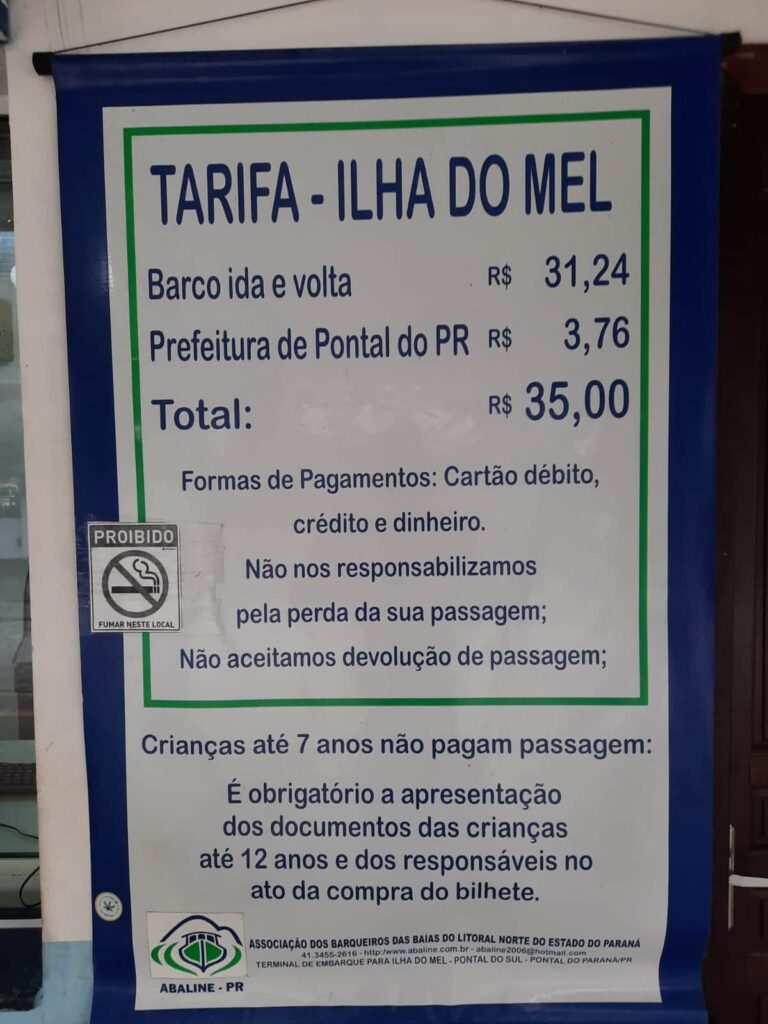 Travessia Ilha do Mel bilheteria tarifa