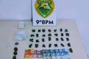 Porções de maconha e dinheiro foram apreendidos na abordagem