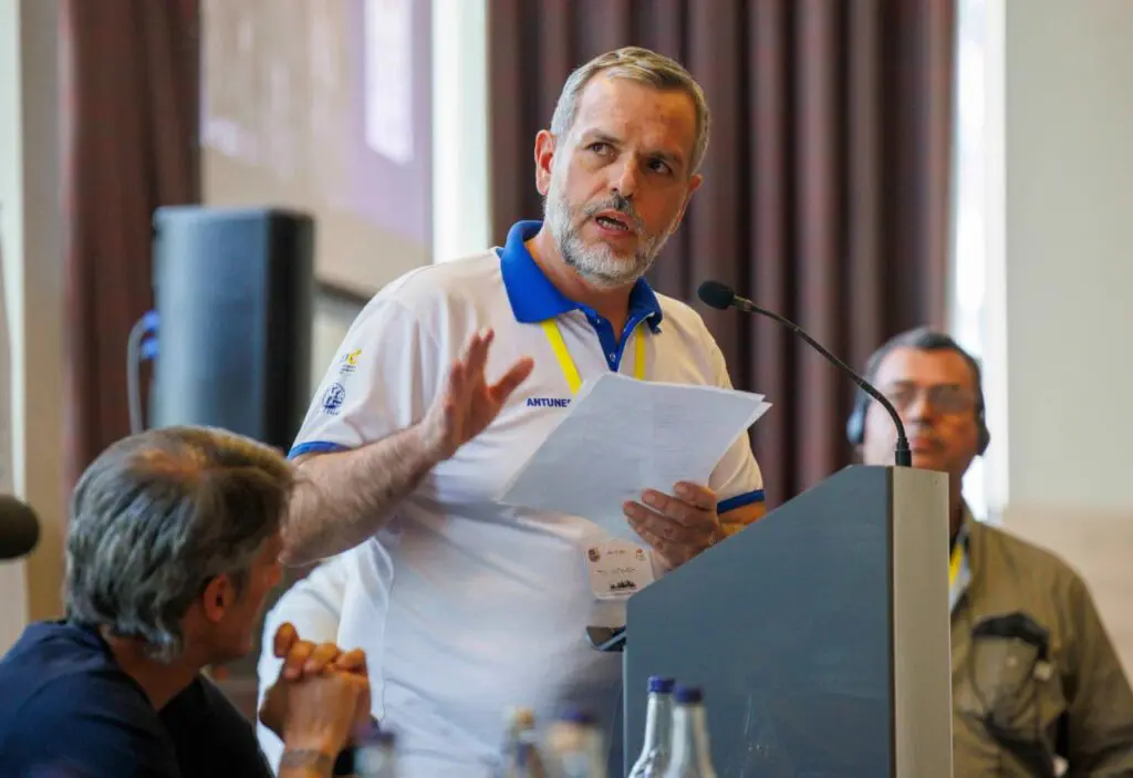 José Eduardo Antunes, presidente dos Conferentes de Paranaguá, destaca que a participação brasileira na conferência demonstra a importância da união internacional para fortalecer a luta por melhores condições de trabalho. Foto: Divulgação