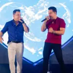 João Neto e Frederico na Festa do Trabalhador em Paranaguá