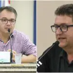 Prefeito Roberto Justus e o eleito Mauricio Lense em meio à tensão da transição de governo em Guaratuba. Foto: Divulgação