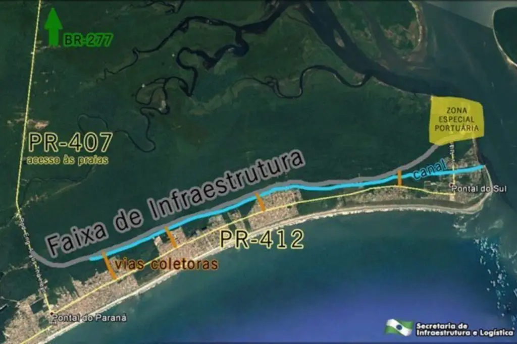 Com cerca de 20 km, a Faixa de Infraestrutura está prevista para ser viabilizada paralela à rodovia estadual PR-412. Foto: Seil