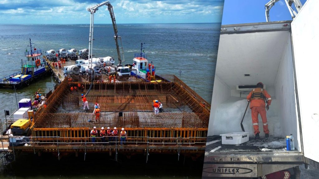 obras-da-ponte-de-guaratuba-230-toneladas-de-gelo-na-concretagem-Foto Consórcio Supervisor Ponte de Guaratuba