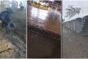 Na tentativa de melhor a condição do local, pessoas tentaram retirar a lama que tomou conta da região destinada aos ambulantes Imagens: Reprodução Redes Sociais