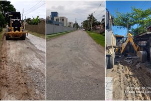 Município utiliza maquinário próprio para arrumar vias que não estão contempladas no Programa do Estado. Foto: Prefeitura de Matinhos