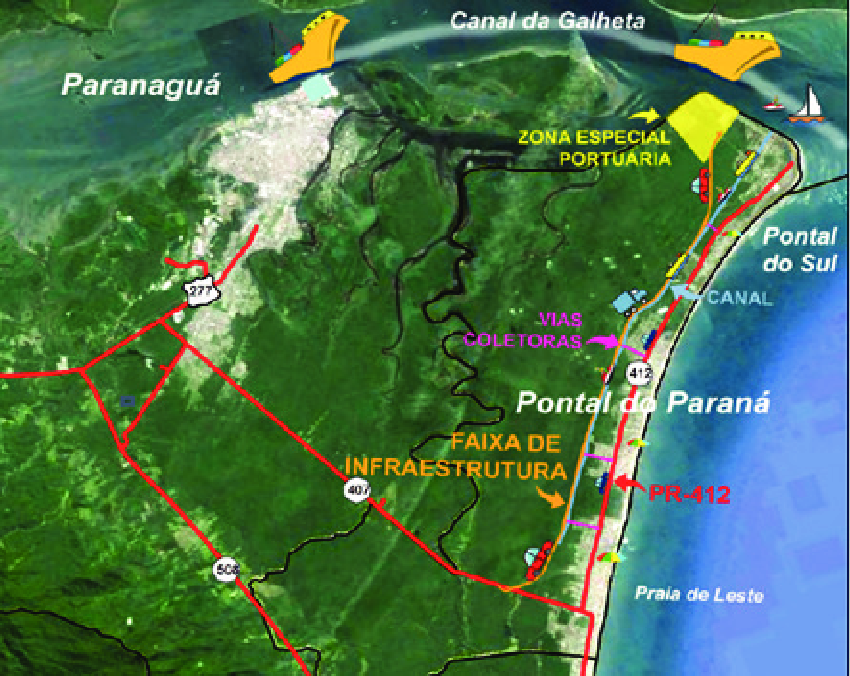 Faixa de Infraestrutura terá cerca de 20 km de extensão e ligará a PR-407 a Pontal do Sul, onde será instalado o porto privado. Foto: Divulgação

