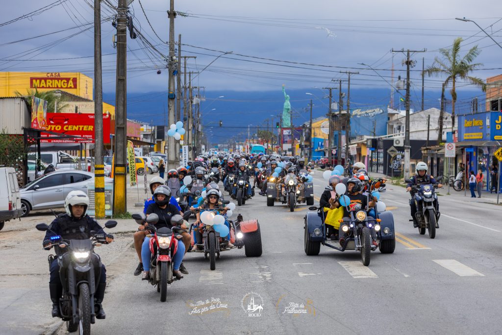 Mais de 100 motociclistas tomaram as ruas de Paranaguá em um ato de fé e devoção, durante a 5ª Moto Romaria. Foto: Santuário Estadual N Sra. do Rocio