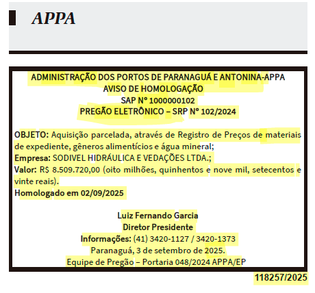 Após a primeira empresa ser desclassificada, a segunda homologada forneceria as correias por um valor 55% mais alto; na imagem ilustrativa, correias transportadoras Rocha/Fertipar (importação de fertilizantes). 