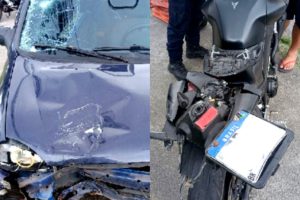 Motociclista fica ferido em acidente com carro próximo ao Aeroparque
