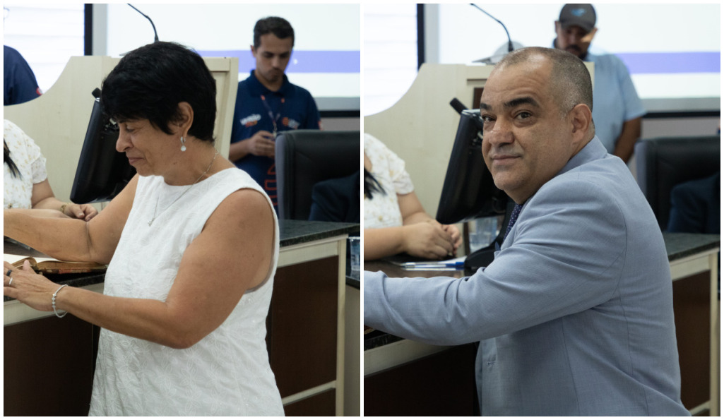Mari Leite, eleita com 1.502 votos pelo AGIR, e Fabio Santos, em seu terceiro mandato consecutivo, compõem a atual legislatura da Câmara Municipal de Paranaguá. Fabio já ocupou a presidência do Legislativo. Fotos: Matheus Poli/JB Litoral e Câmara Municipal de Paranaguá.