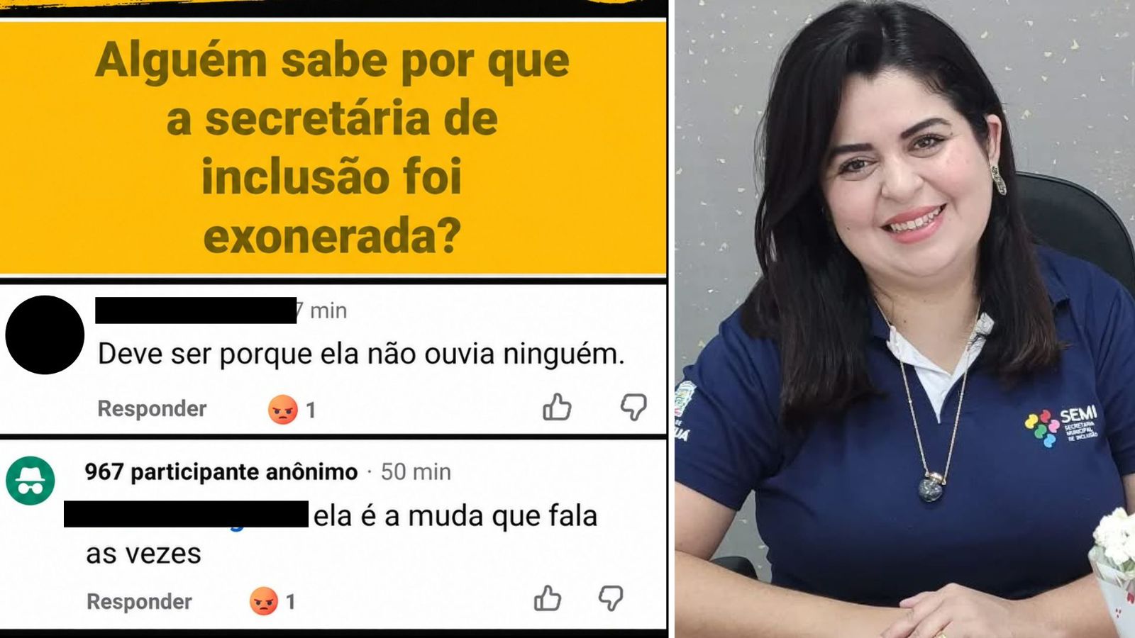 Ex-secretária municipal de Inclusão, Isabelle Dias Meduna denunciou comentários preconceituosos relacionados à sua deficiência auditiva publicados em uma rede social.